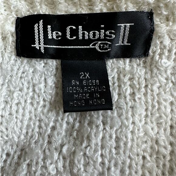 Vintage Le Chois II Winter White Open Front Long Sleeve Cardigan Size 2X - Picture 4 of 7